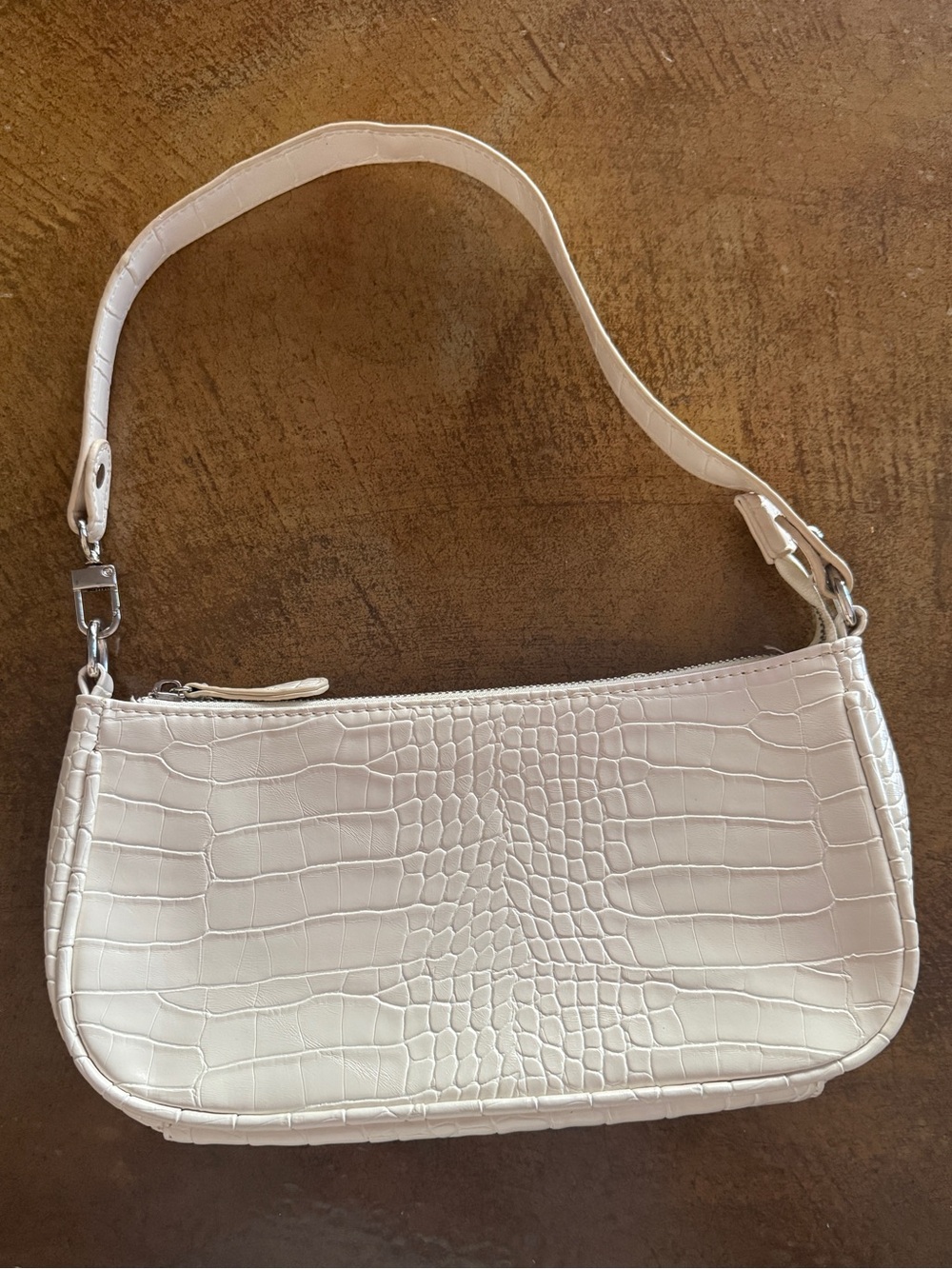 Cream Croc-Embossed Shoulder Bag